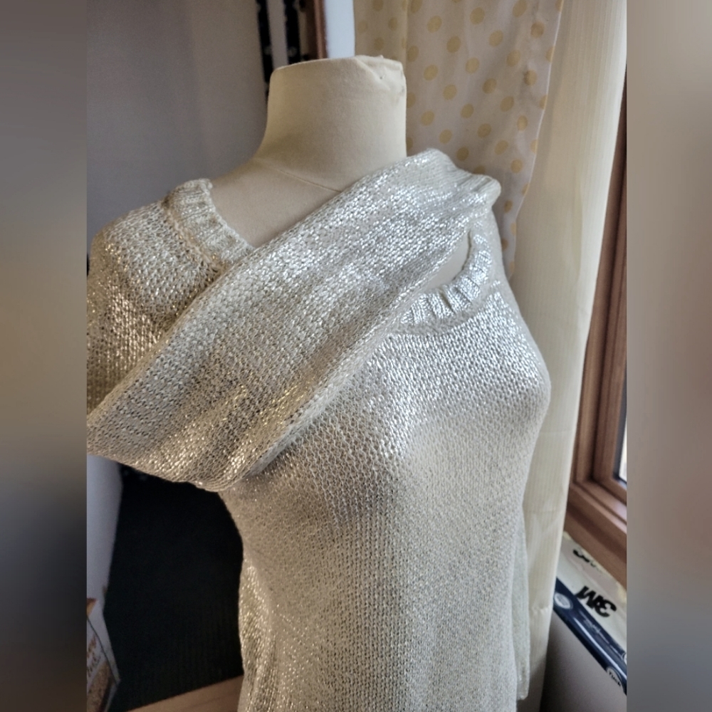 Metallic Dynamite scoop neck shimmering knitwear cable sweater NWOT xsmall